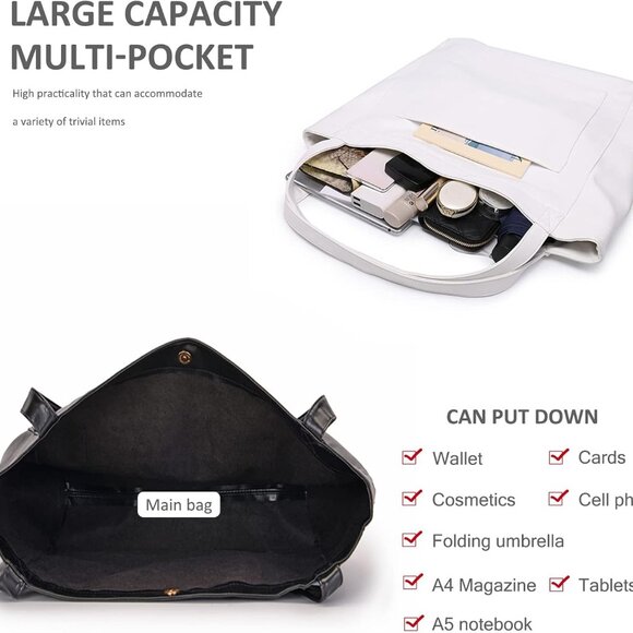 Large Shoulder Tote Women PU Leather Spacious Travel Work Hobo Bag - Picture 4 of 9